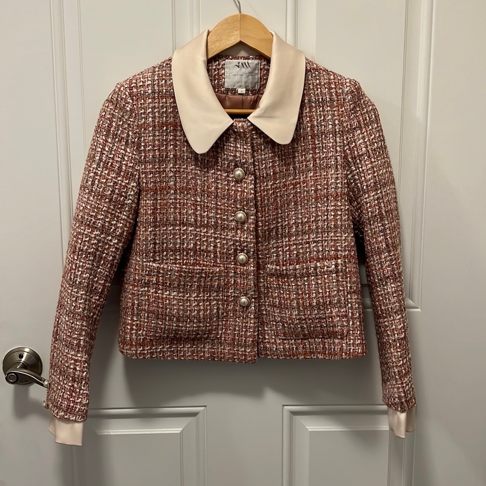 Pink Pearl Button Tweed Blazer